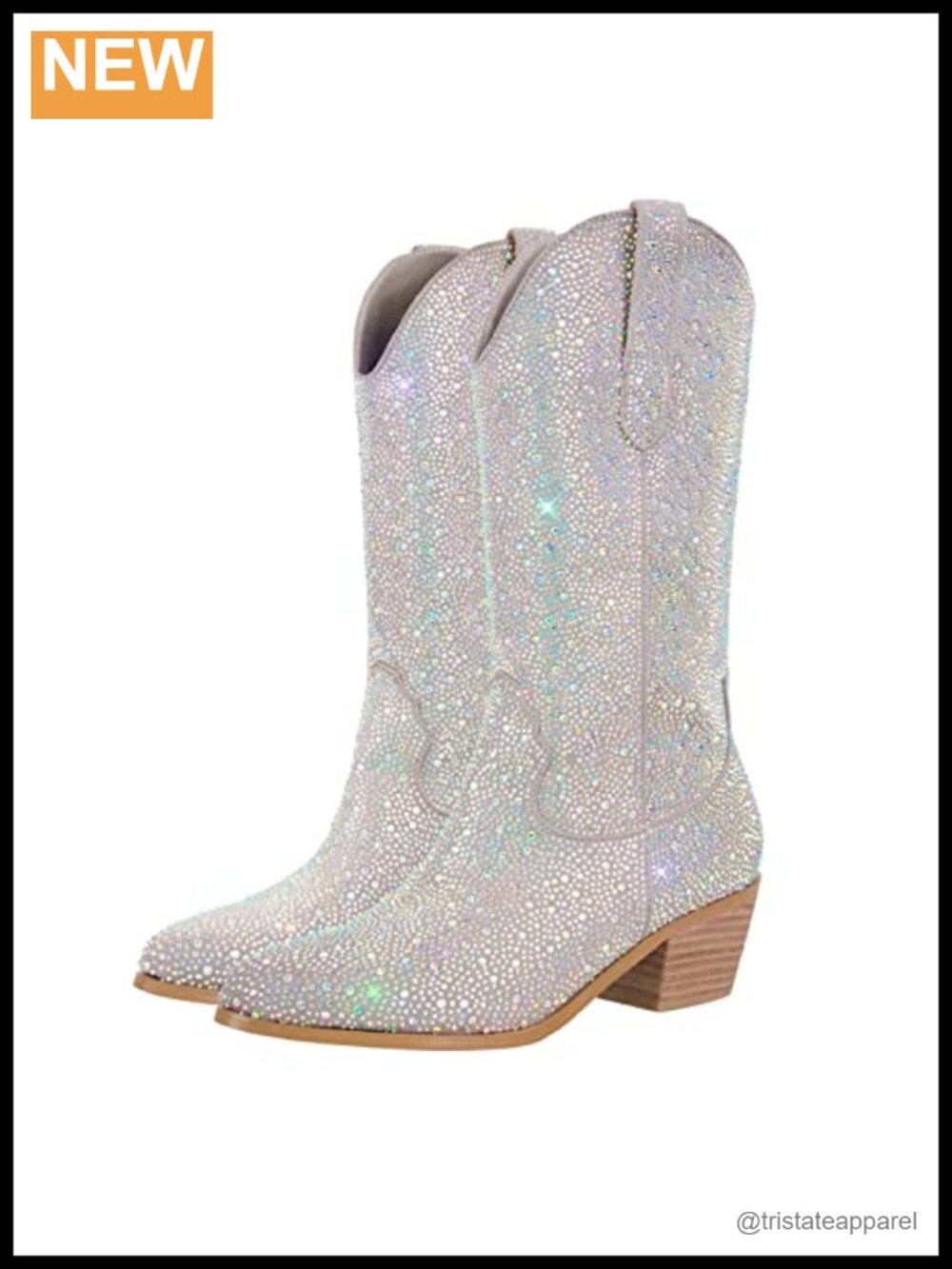 Sparkly Rhinestones Cowboy Calf High Boots for Women 2.2in Heeled Pull On